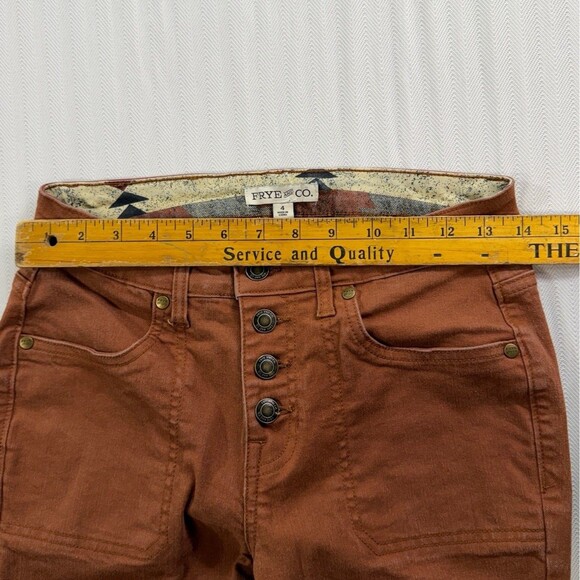 Frye And CO. Womens Button Fly Boot Cut Jeans High Rise Size 4 Cognac Brown - Picture 6 of 11